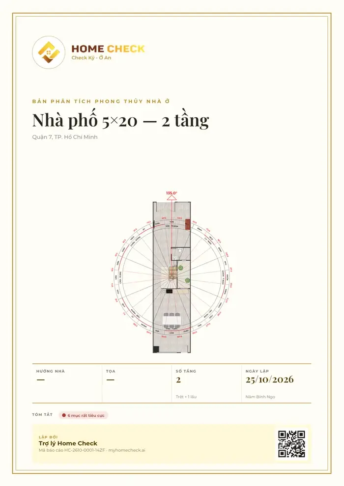 Cover of the Feng Shui Analysis PDF: project name, plan with compass, date, QR code