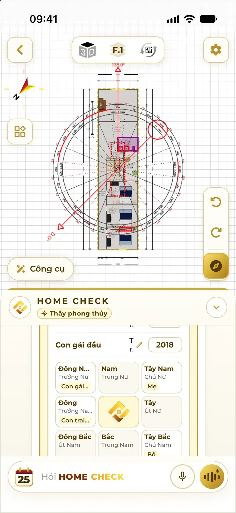 A nine-palace grid showing which direction each member of the household corresponds to.