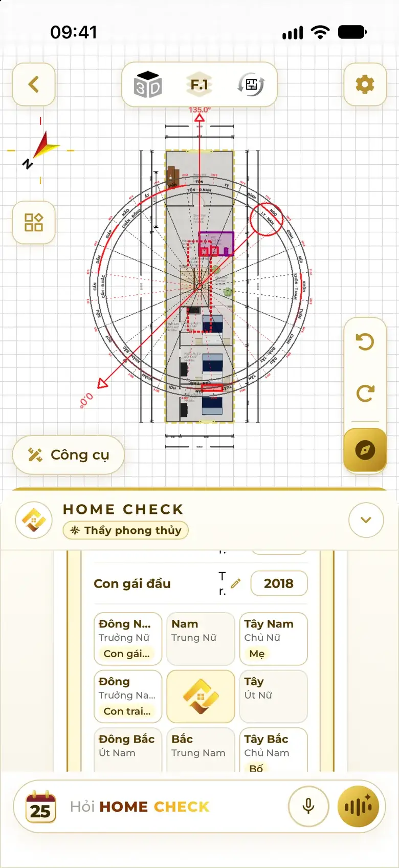 A nine-palace grid showing which direction each family member corresponds to.