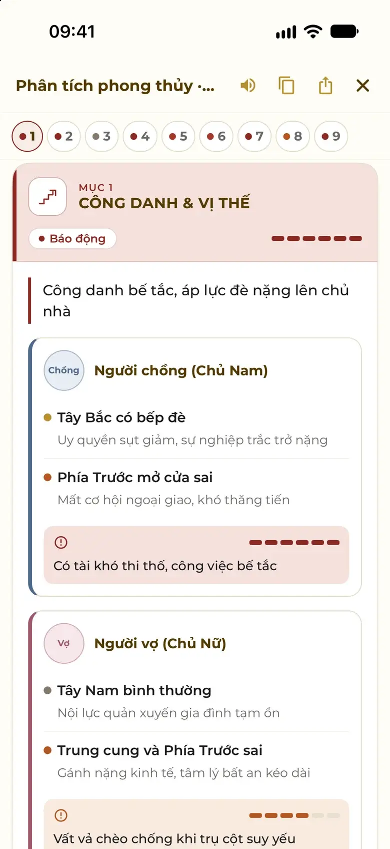 Feng Shui Analysis, topic 1 Career & Status: Alarm level, the main conclusion and details for the male head.
