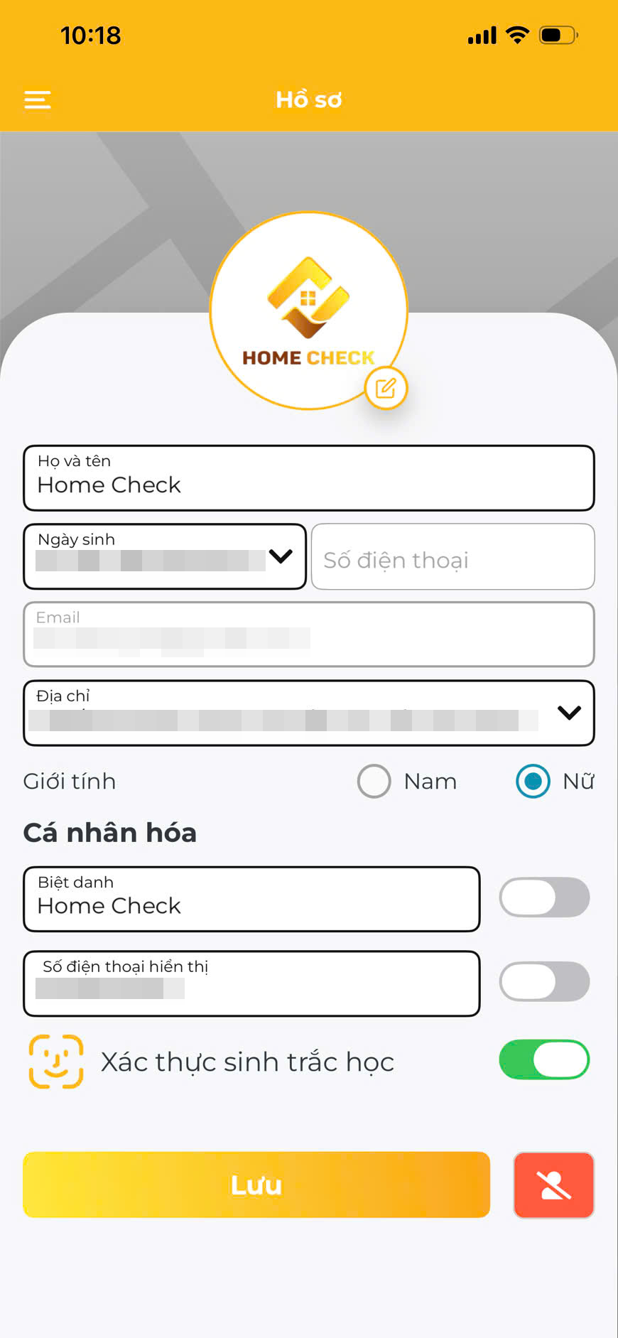 Profile Settings Menu
